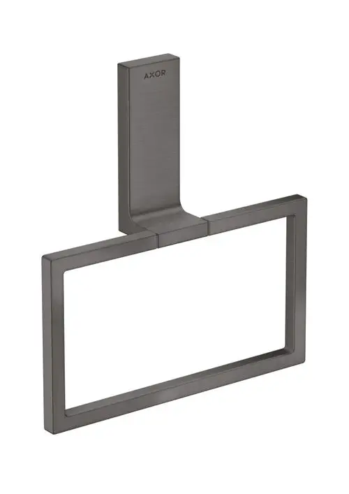 Schmales Handtuchring-Design in gebürstetem Schwarzchrom von AXOR, mit einem rechtwinkligen Rahmen zur Wandmontage.